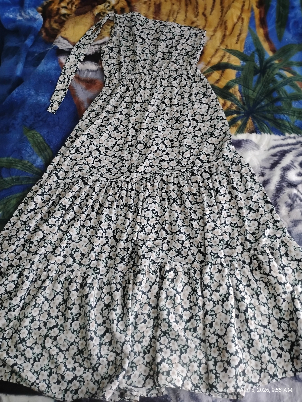 Floral Tiered Maxi Dress in Black and White